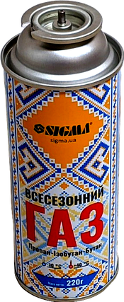 Газ універсальний всесезонний Sigma 220 г, портативний цанговий газовий балон, фото 4