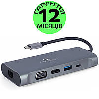 Док-станція для ноутбука Cablexpert 7-в-1, USB Type-C: кардрідер (MicroSD, SD), LAN, HDMI, VGA, PD 2.0