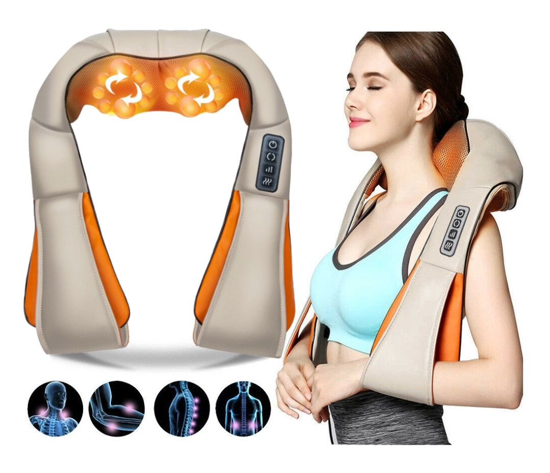 Масажер роликовий Shiatsu Massager of Neck Kneading для всього тіла спини шиї з підігрівом універсальний, фото 1