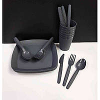 Набор пластиковой посуды для пикника Irak Plastik 32 предмета Тёмно-серый SP-180