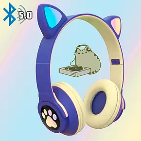 Дитячі бездротові навушники CAT ME3-CE Bluetooth з LED-підсвіткою і MicroSD Фіолетові, Навушники котячі вушка, фото 3