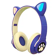 Дитячі бездротові навушники CAT ME3-CE Bluetooth з LED-підсвіткою і MicroSD Фіолетові, Навушники котячі вушка, фото 4