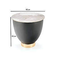 Круглый журнальный столик чаша Cecilia S 48 см с керамической столешницей серый мрамор на черно-золотой ножке