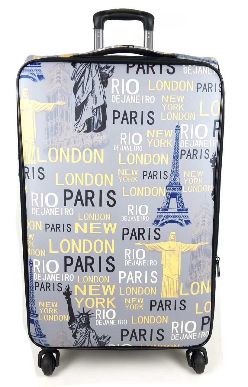 Велика валіза London Paris на колесах, з 3D ефектом 100л 77х47х29+5 см