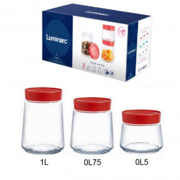 Набір банок з червоними кришками 3 шт Luminarc Jar SWING Q6641