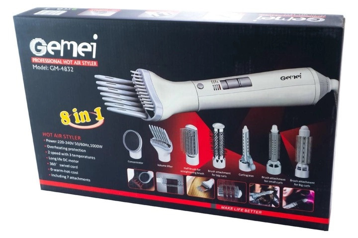 Стайлер багатофункціональний прилад для укладання волосся 8 в 1 Gemei Professional Hot Air Stylex GM-4832, фото 1