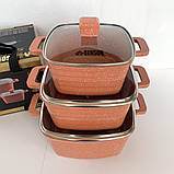 Набір квадратних каструль Benson (3.0 л; 5.1 л, 8,9 л)  з гранітним покриттям, фото 2