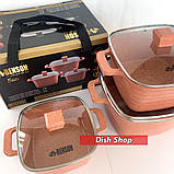 Набір квадратних каструль Benson (3.0 л; 5.1 л, 8,9 л)  з гранітним покриттям, фото 4