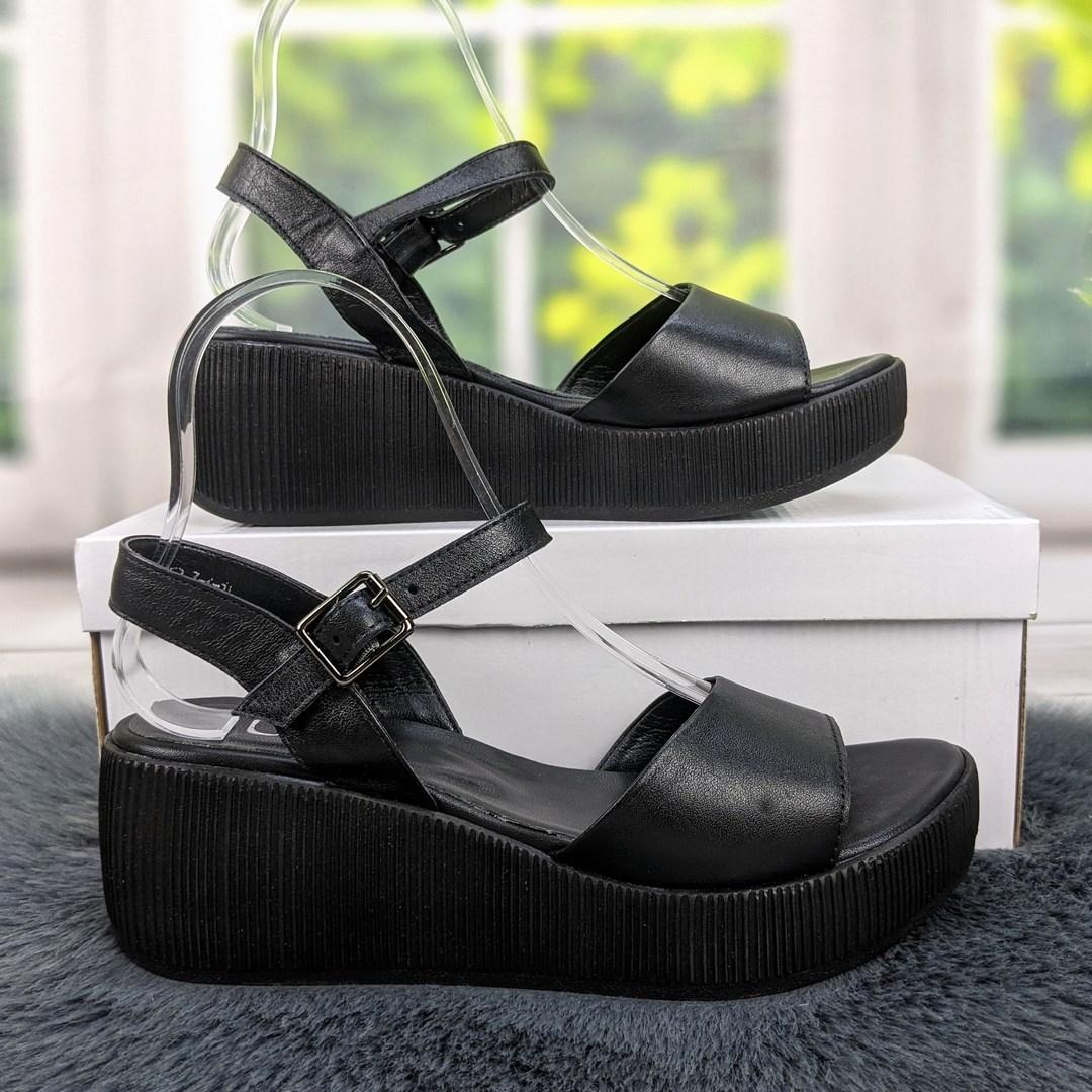 Босоніжки жіночі на платформі чорні шкіряні Lonza 4058, фото 1