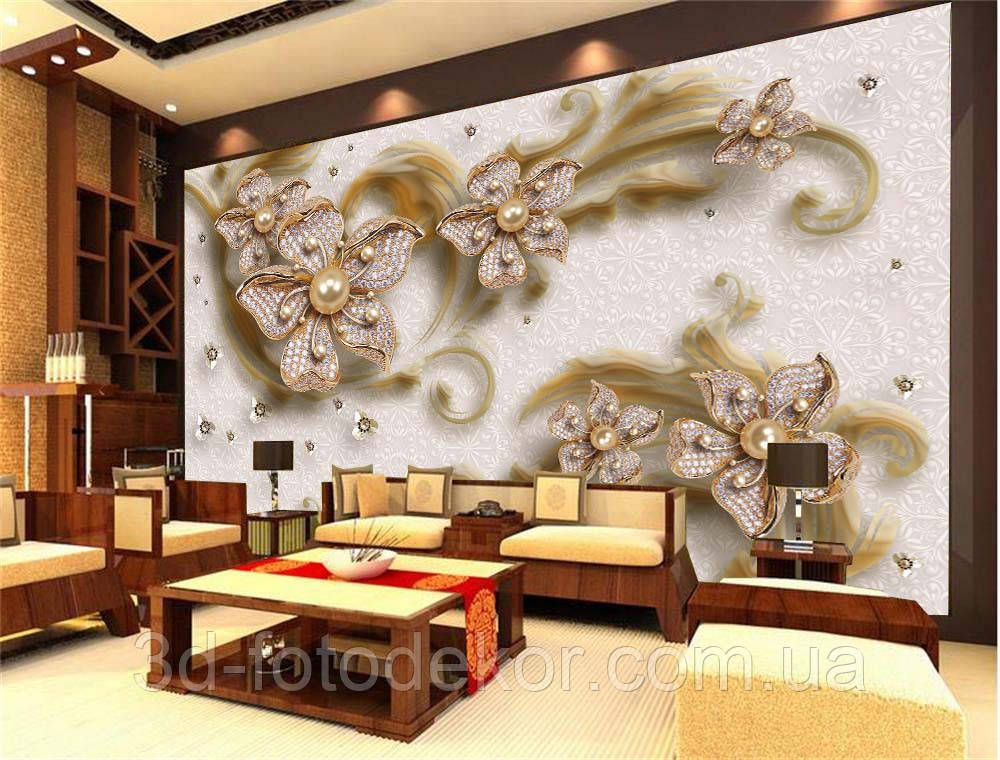 Фото Шпалери "3D Квіти з перлами та стразами" - Будь-який розмір! Читаємо опис!, фото 1