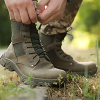 Тактичні армійські берци Енерджі Олива (40 - 45р) Нубук вставки сітка Взуття військове літнє посилене