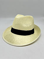 Шляпа мужская форменная с соломы с черным ободком 57-59 Молочный 0682