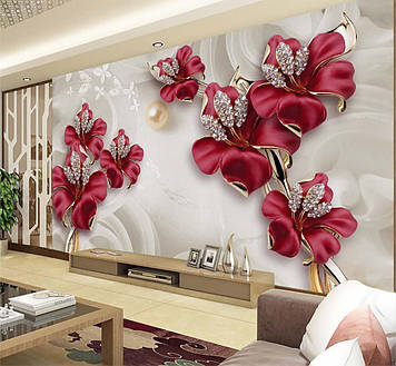 Фото Шпалери "3D Квіти зі стразами та перли" - Будь-який розмір! Читаємо опис!