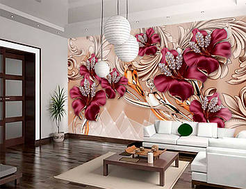 Фото Шпалери "Бордові квіти зі стразами" - Будь-який розмір! Читаємо опис!