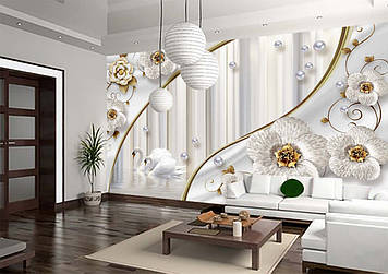 Фото Шпалери "Лебеді з квітами та перлами" - Будь-який розмір! Читаємо опис!