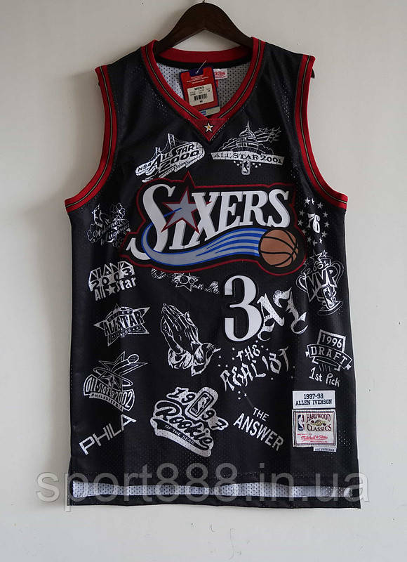 Чорна баскетбольна майка Айверсон No3 Філадельфія Allen Iverson Jersey Pheadelphia 76ers NBA 1997-1998