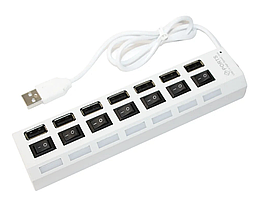 USB 2.0 хаб - 7 портів із кнопкою ввімкнення/вимкнення та індикацією на кожному порту HUB - білий