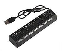 USB 2.0 хаб - 7 портов с кнопкой вкл/выкл и индикацией на каждом порту HUB - черный