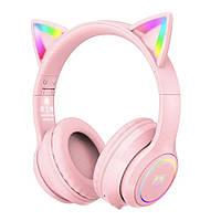 Бездротові ігрові навушники з котячими вушками Onikuma B90 з підсвічуванням RGB Навушники для стримінгу Рожевий