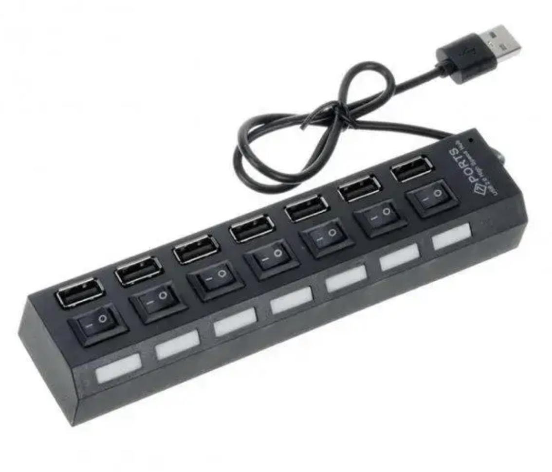 USB 2.0 хаб - 7 портів із кнопкою ввімкнення/вимкнення та індикацією на кожному порту HUB - чорний