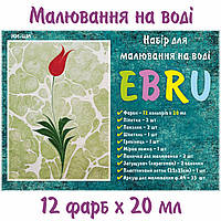 Малювання на воді. Техніка ЕБРУ | Набір - 12 пігментів, інструменти, лоток, загусник