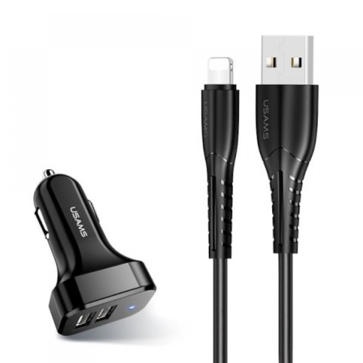 Автомобільний зарядний пристрій Usams Lightning cable + Dual USB Black (NTU35LC13TZ)