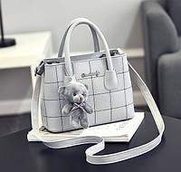 Женская мини сумочка с брелком мишкой, маленькая сумка на плечо Серый