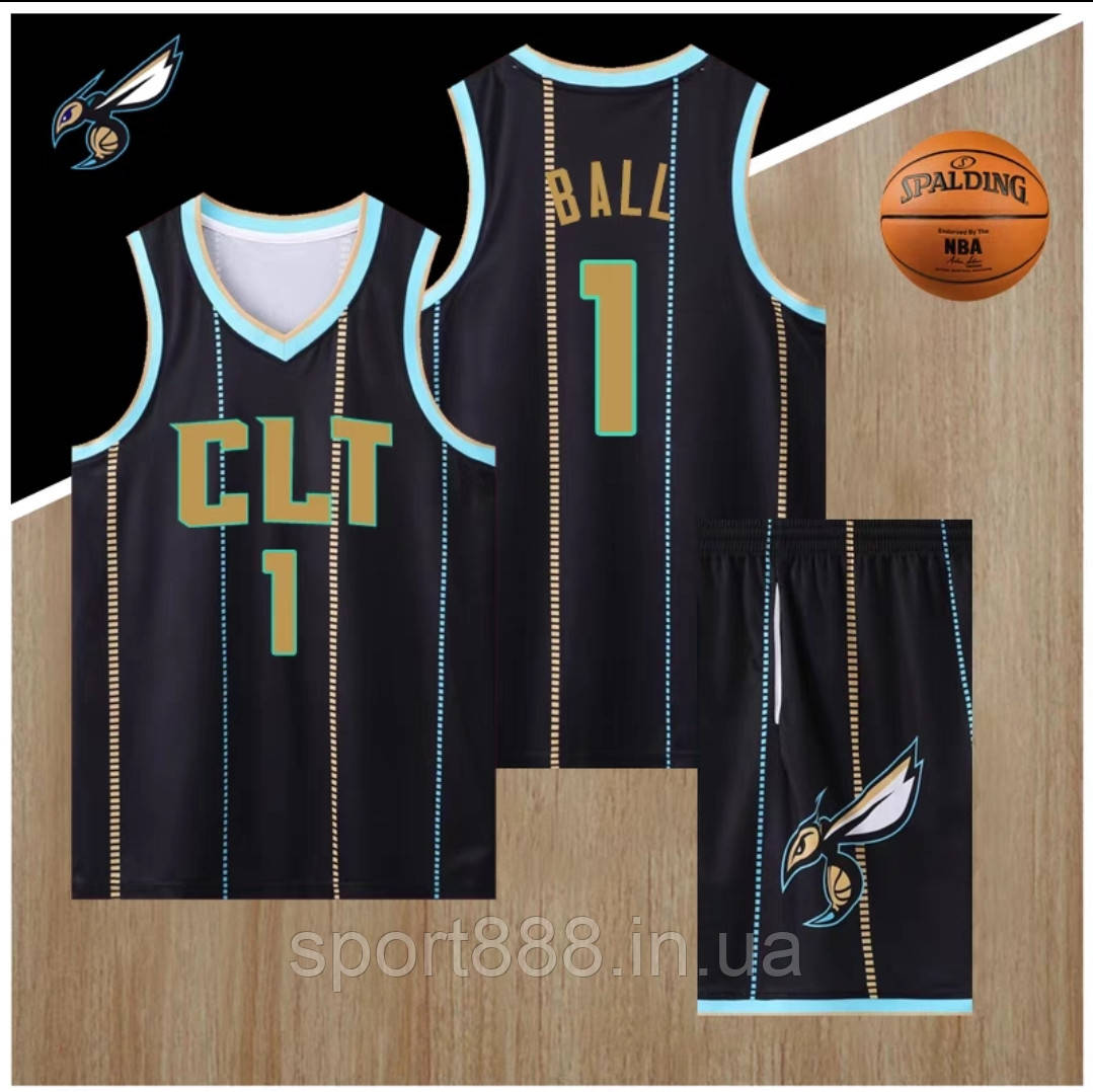 Чорна Форма баскетбольна комплект Ламело Бол 1 Шарлот Хорнетс Charlotte Hornets Ball