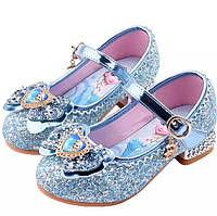 Туфли для девочки на каблуке в стиле Эльзы, голубые 26