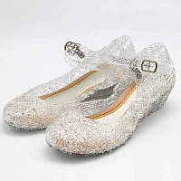 Туфли на танкетке для девочки в стиле принцессы Эльзы белые силиконовые 32