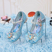Туфли голубые на каблучке для девочки с изображением принцессы Эльзы