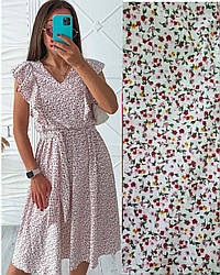 Плаття жіноче літнє з поясом, різні принти, тканина софт Україна. Розміри 42-44, 46-48 Білий/квіти