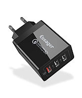 Зарядка quick charge Essager 30W, 3хUSB, Quick Charge 3.0 Black SBB