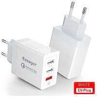 Зарядка quick charge Essager 30W, 3хUSB, Quick Charge 3.0 White SBB