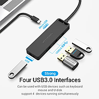 Usb разветвитель для ноутбука Vention 4-Port USB 3.0 Black (TGKBB)  SBB