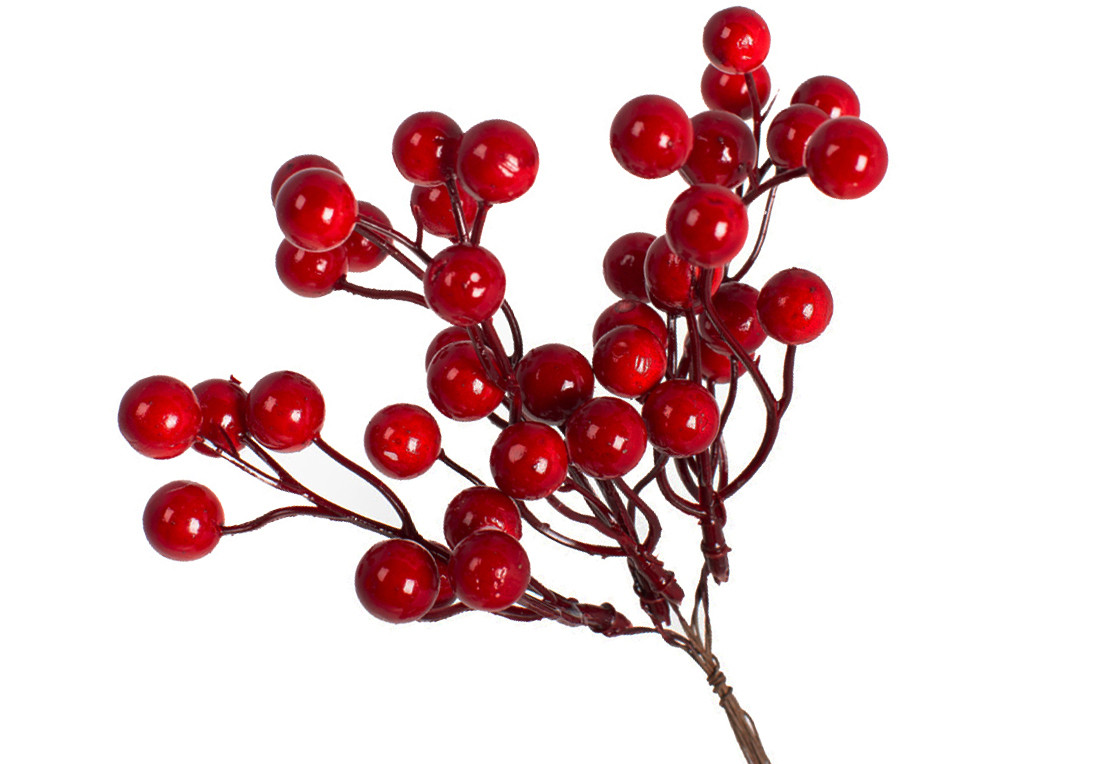 Декоративні перламутрові ягоди в пучку, 18см, колір - червоний - 12 шт УПАКОВКА ТОВАР ВІД ВИРОБНИКА