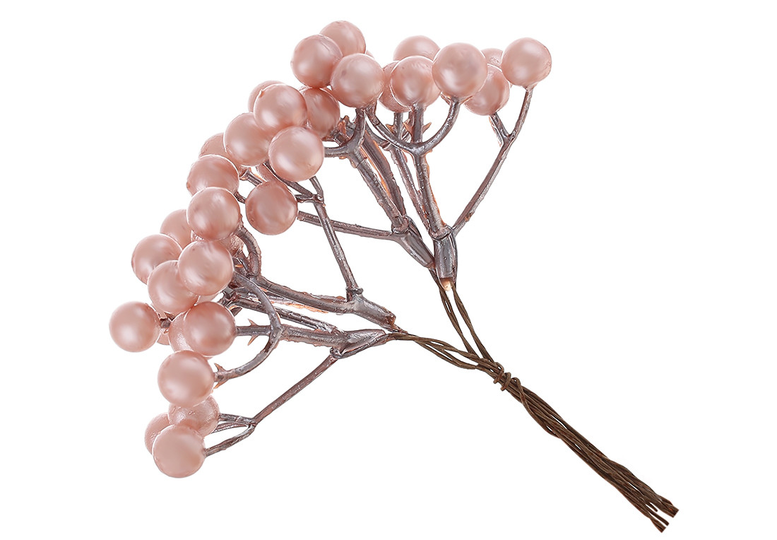 Декоративні перламутрові ягоди в пучку, 13см, колір - персиковий - 12 шт УПАКОВКА ТОВАР ВІД ВИРОБНИКА