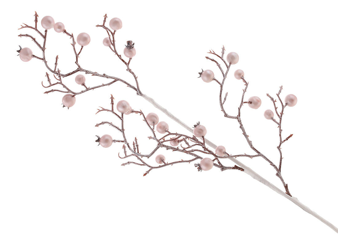 Декоративна гілка з перламутровими ягодами 63см, колір - ніжний рожевий - 12 шт УПАКОВКА ТОВАР ВІД ВИРОБНИКА