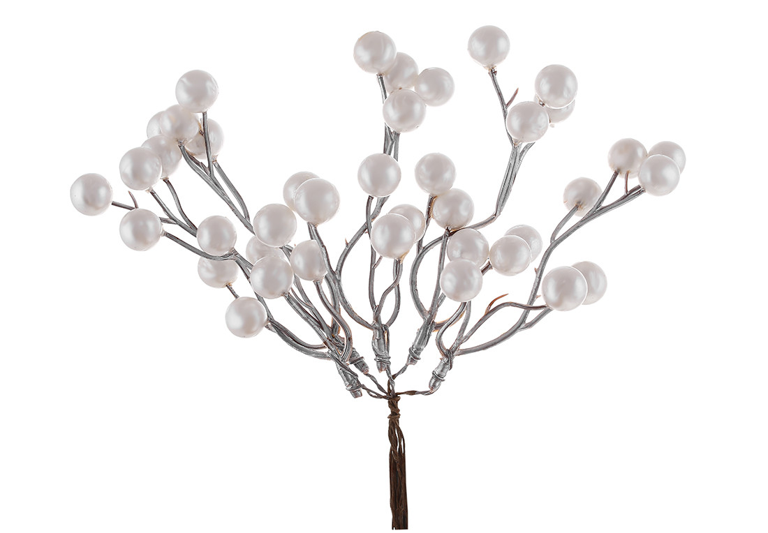 Декоративні перламутрові ягоди в пучку, 19см, колір перлинно-білий - 12 шт УПАКОВКА ТОВАР ВІД ВИРОБНИКА