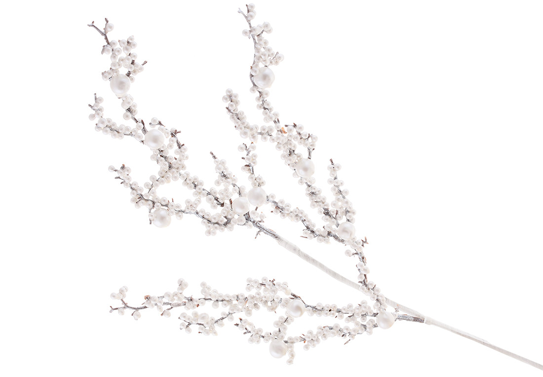 Декоративна гілка з ягодами 63см, колір - білі перли - 12 шт УПАКОВКА ТОВАР ВІД ВИРОБНИКА