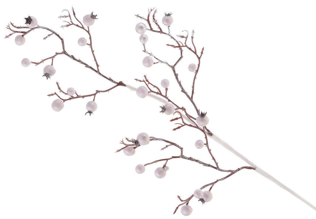 Декоративна гілка з перламутровими ягодами 63см, колір - холодний беж - 12 шт УПАКОВКА ТОВАР ВІД ВИРОБНИКА