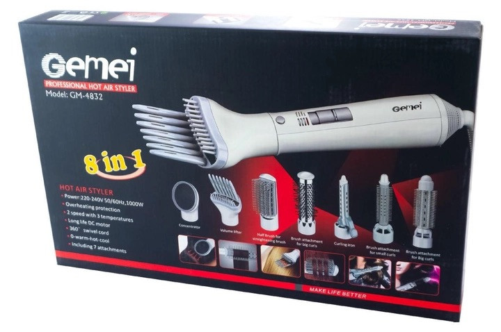 Стайлер багатофункціональний прилад для укладання волосся 8 в 1 Gemei Professional Hot Air Stylex GM-4832
