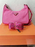 Женская сумка прада розовая Prada mini pink сумочка через плечо с монетницей