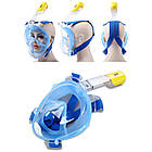 Маска для плавання панорамна з трубкою FullFace Blue L-XL, фото 2