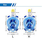 Маска для плавання панорамна з трубкою FullFace Blue L-XL, фото 3