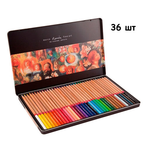 Набор разноцветных карандашей 36 шт, металлический кейс Marco Renoir