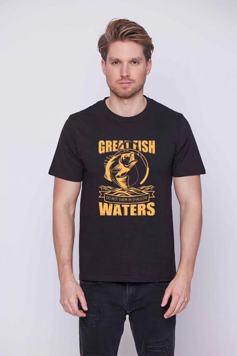 Чоловіча футболка в чорному кольорі з принтом GREAT FISH WATER у розмірі 2 XL