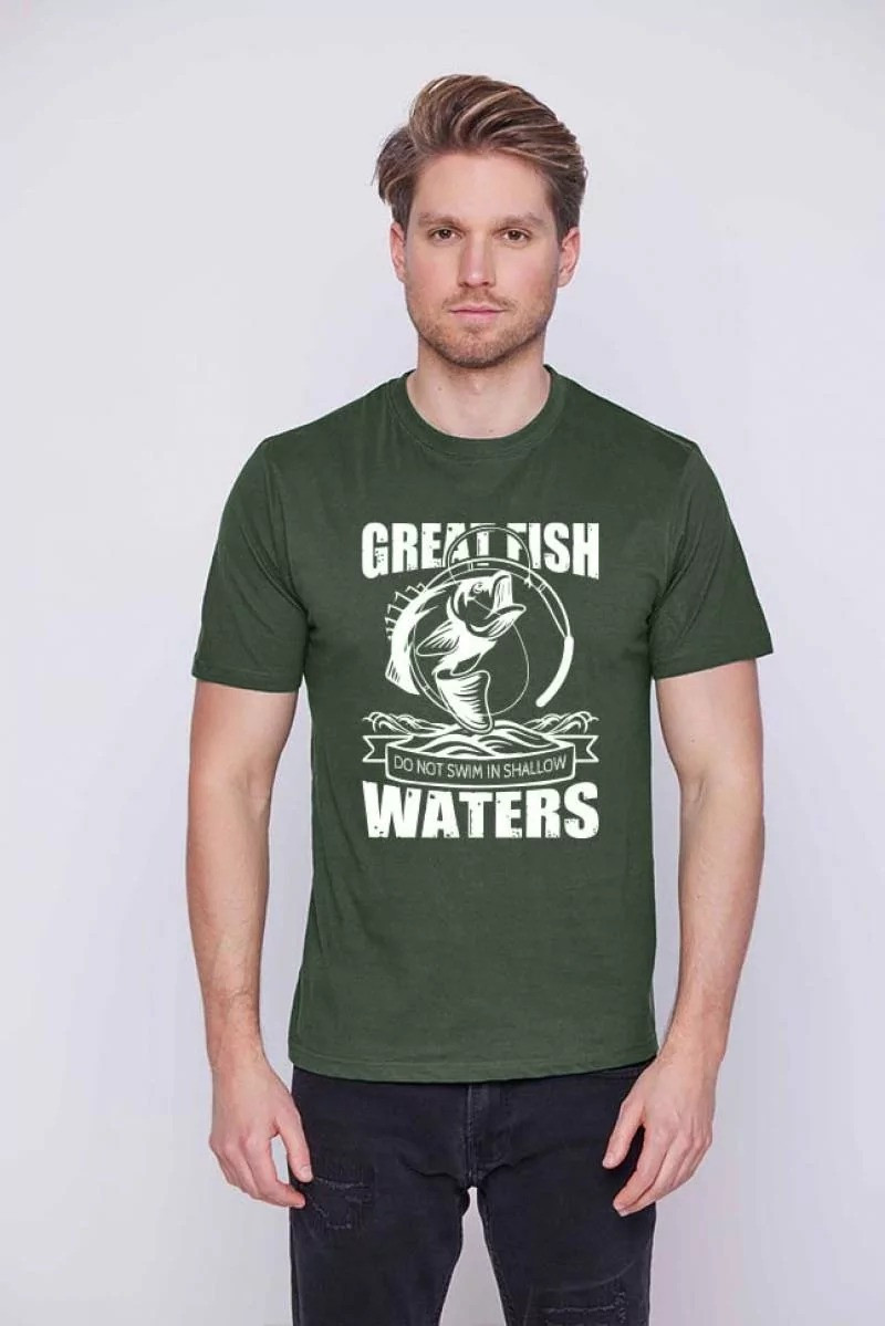 Чоловіча футболка хакі з принтом GREAT FISH WATERS, фото 1