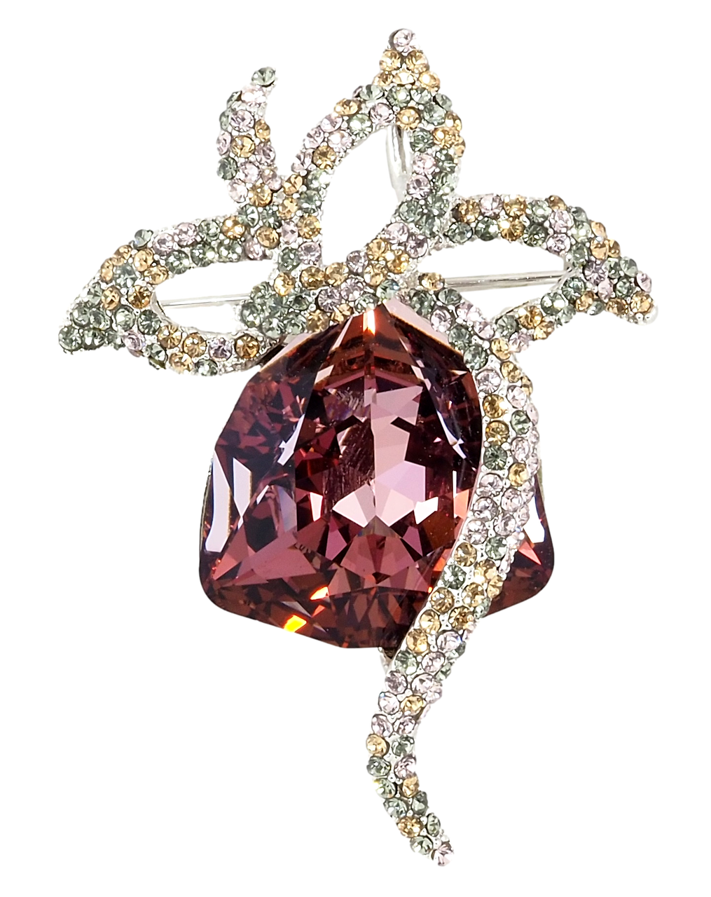 Брошка Xuping колір Родій з кристалами Swarovski "Флористичний Візерунок Кристал Огранювання Трильйон" можна носити як