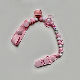 Тримач для соски, прорізувача, ніблеру з брязкальцем Mumlove Рожевий